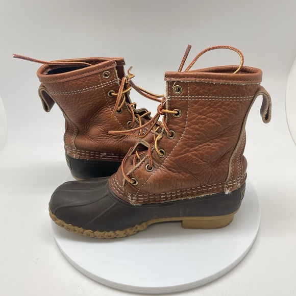 LL Bean Bean Boots Womens 6 Brown Leather Plaid Lined Duck Waterproof USA - Picture 6 of 11